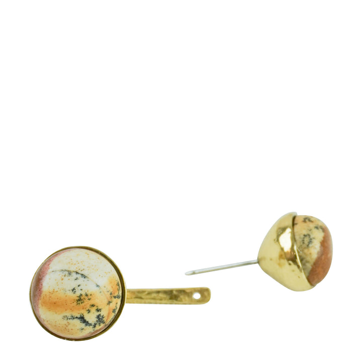 Ulla Johnson Kiri Double Stone Earrings in Brown/Light Brown