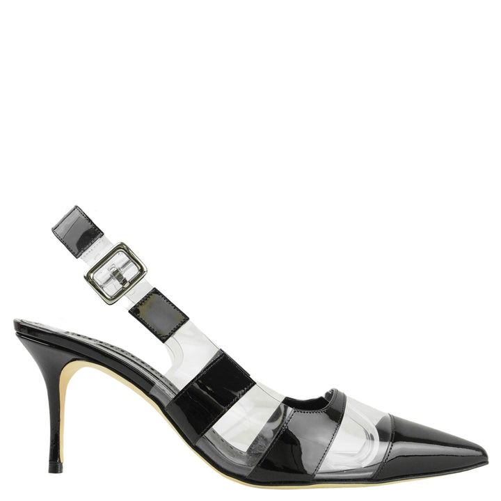 Manolo Blahnik Uxra Slingback Pumps in Black - Discounts on Manolo Blahnik at UAL