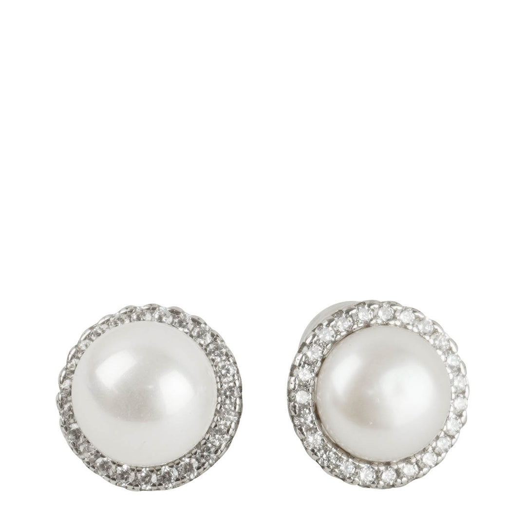 Shashi Halo Pearl Stud Earrings in Silver - Discounts on Shashi at UAL