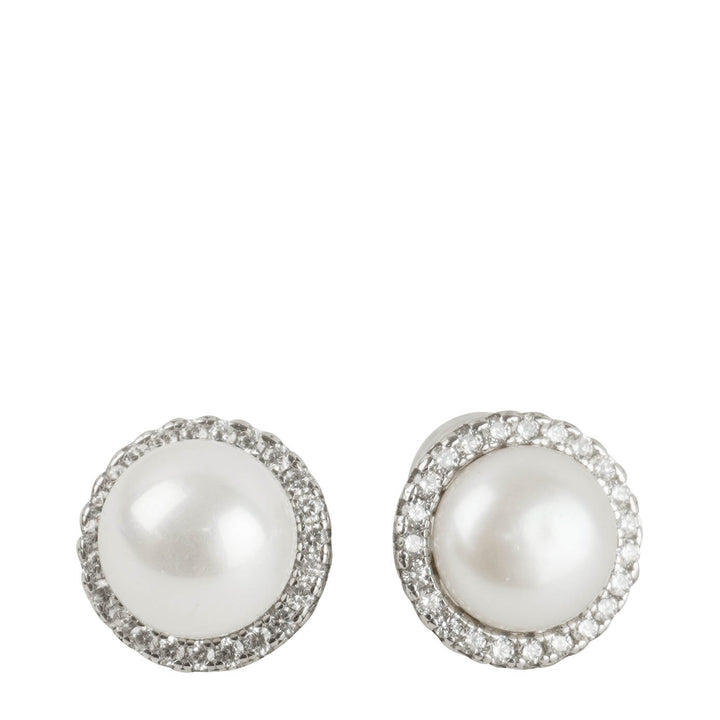 Shashi Halo Pearl Stud Earrings in Silver - Discounts on Shashi at UAL