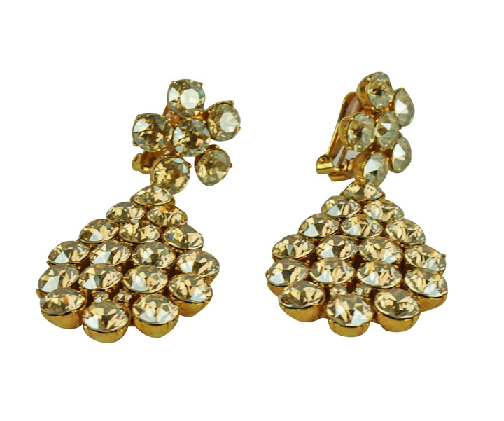 Oscar de la Renta Crystal Clip-On Chandelier Earrings in Gold