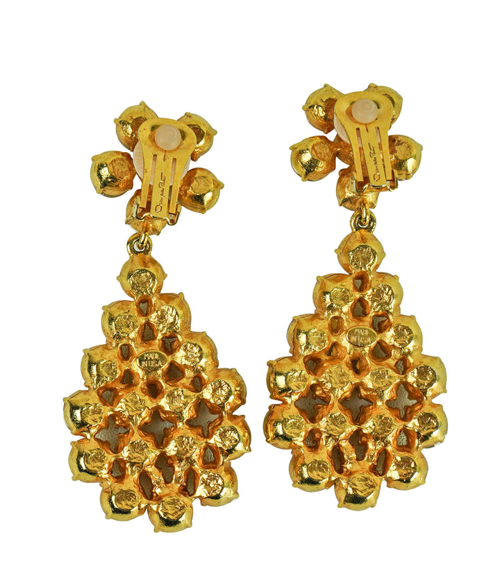 Oscar de la Renta Crystal Clip-On Chandelier Earrings in Gold