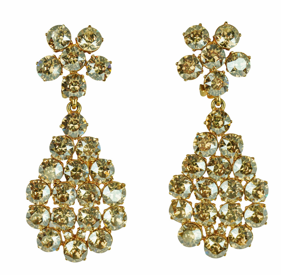 Oscar de la Renta Crystal Clip-On Chandelier Earrings in Gold