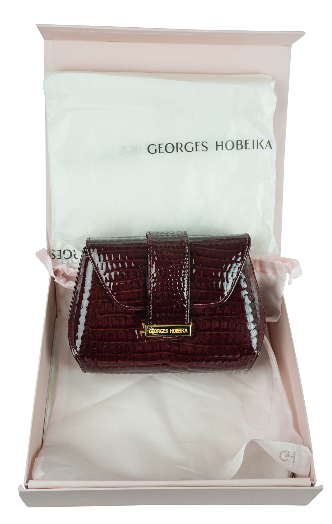 Georges Hobeika Crocodile Pattern Leather Mini Purse in Maroon