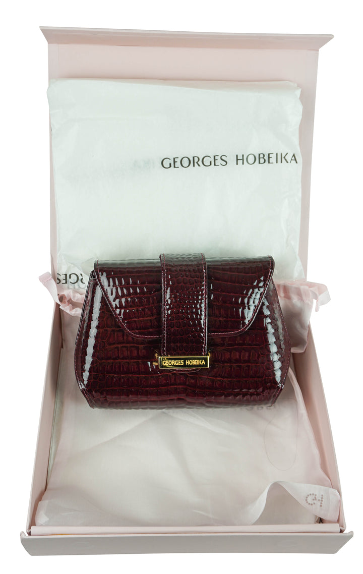 Georges Hobeika Crocodile Pattern Leather Mini Purse in Maroon