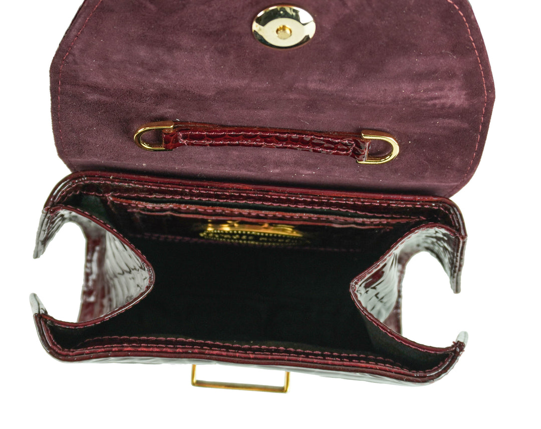 Georges Hobeika Crocodile Pattern Leather Mini Purse in Maroon