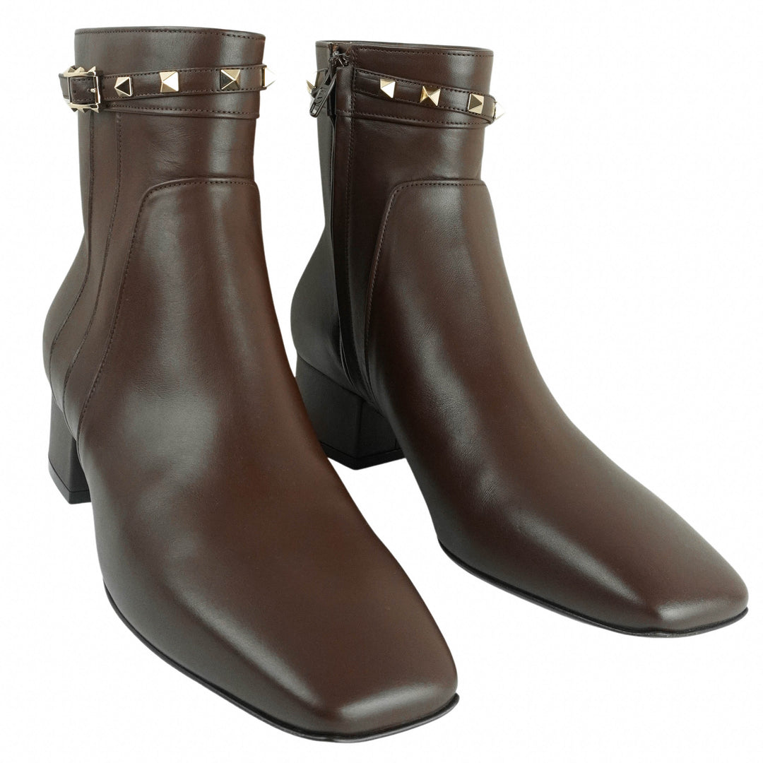 Valentino Leather Rockstud Bootie in Fondant - Discounts on Valentino at UAL