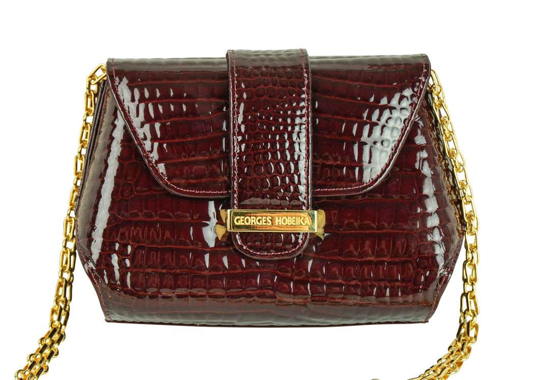 Georges Hobeika Crocodile Pattern Leather Mini Purse in Maroon