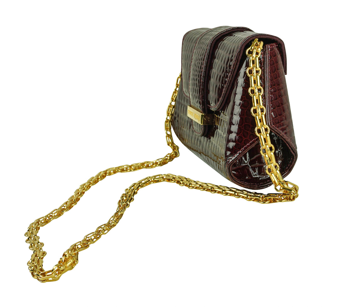 Georges Hobeika Crocodile Pattern Leather Mini Purse in Maroon