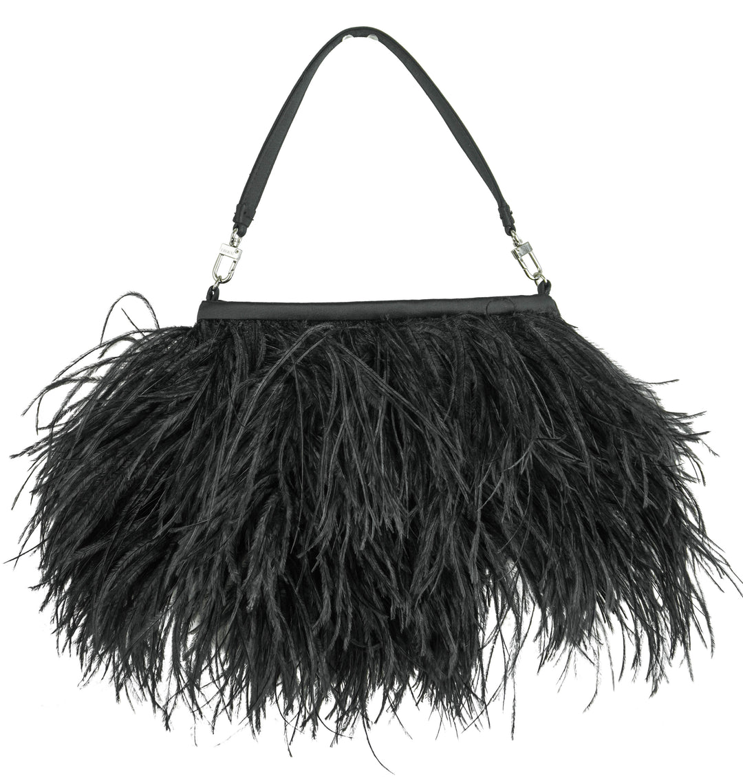 ERDEM Ostrich Feather Purse in Black