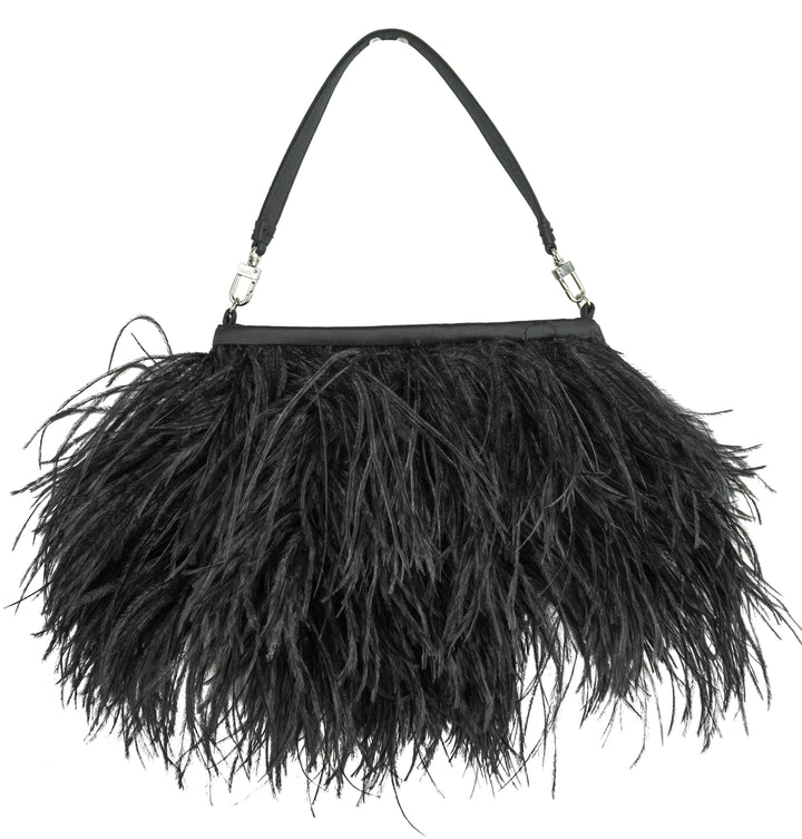 ERDEM Ostrich Feather Purse in Black