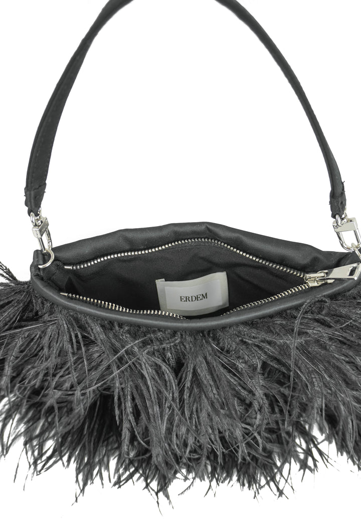 ERDEM Ostrich Feather Purse in Black
