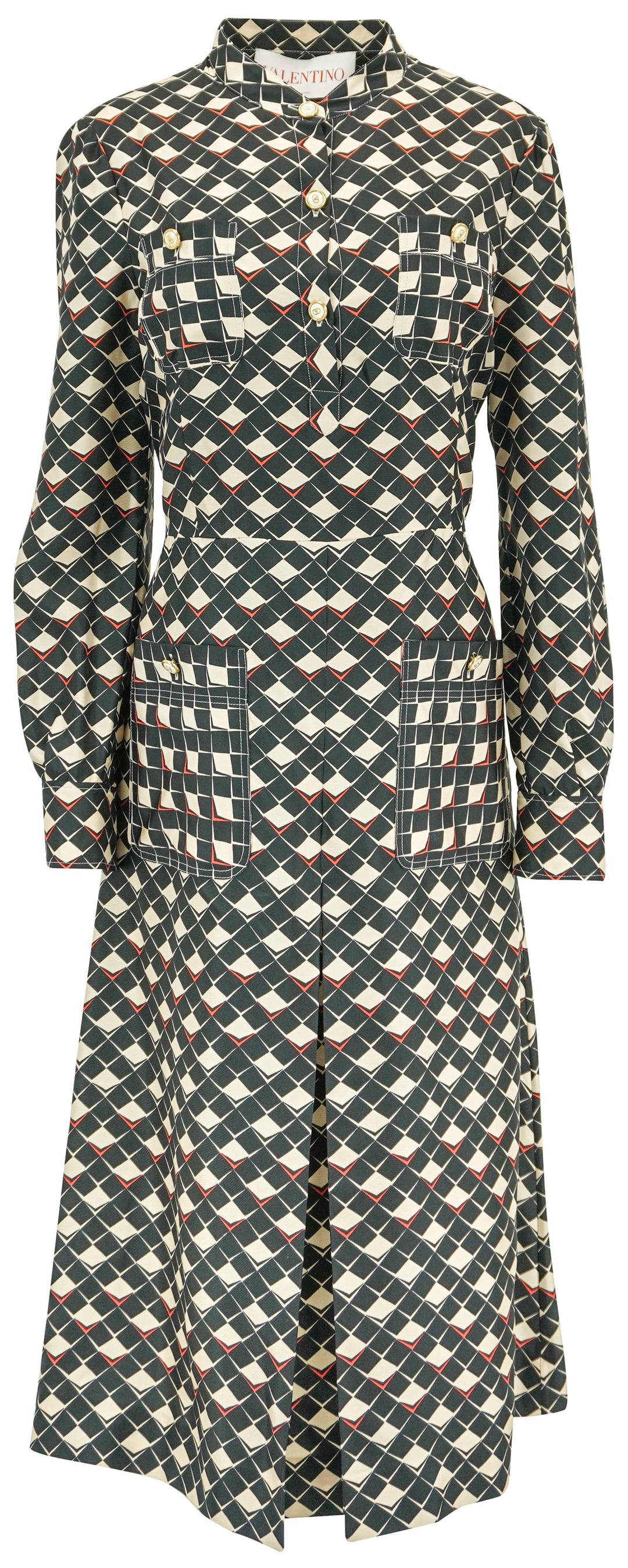 Valentino Pattern Twill Dress in Black/Cream