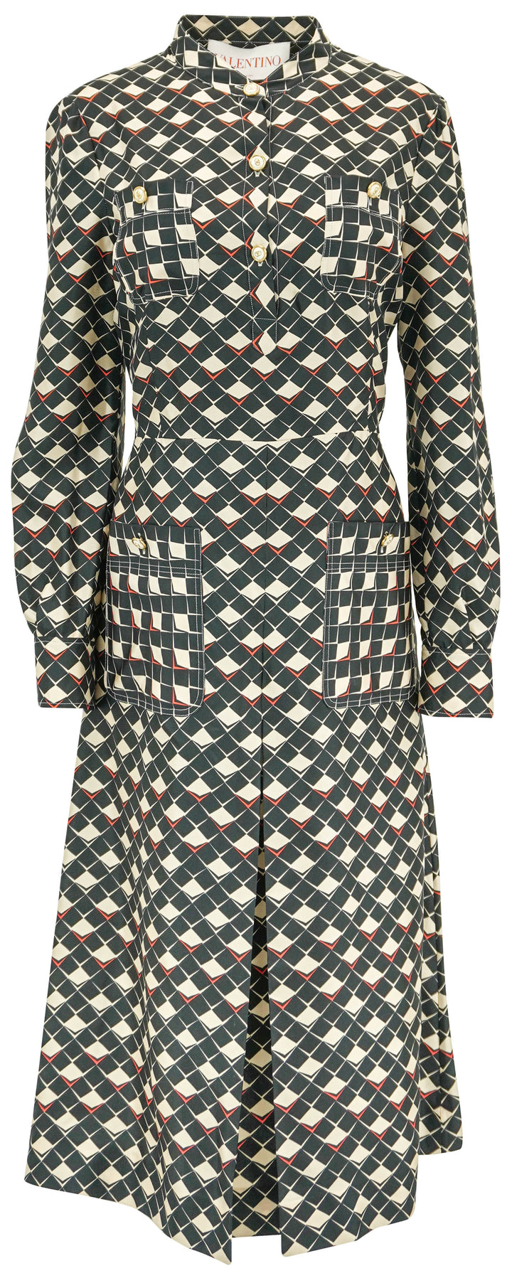 Valentino Pattern Twill Dress in Black/Cream