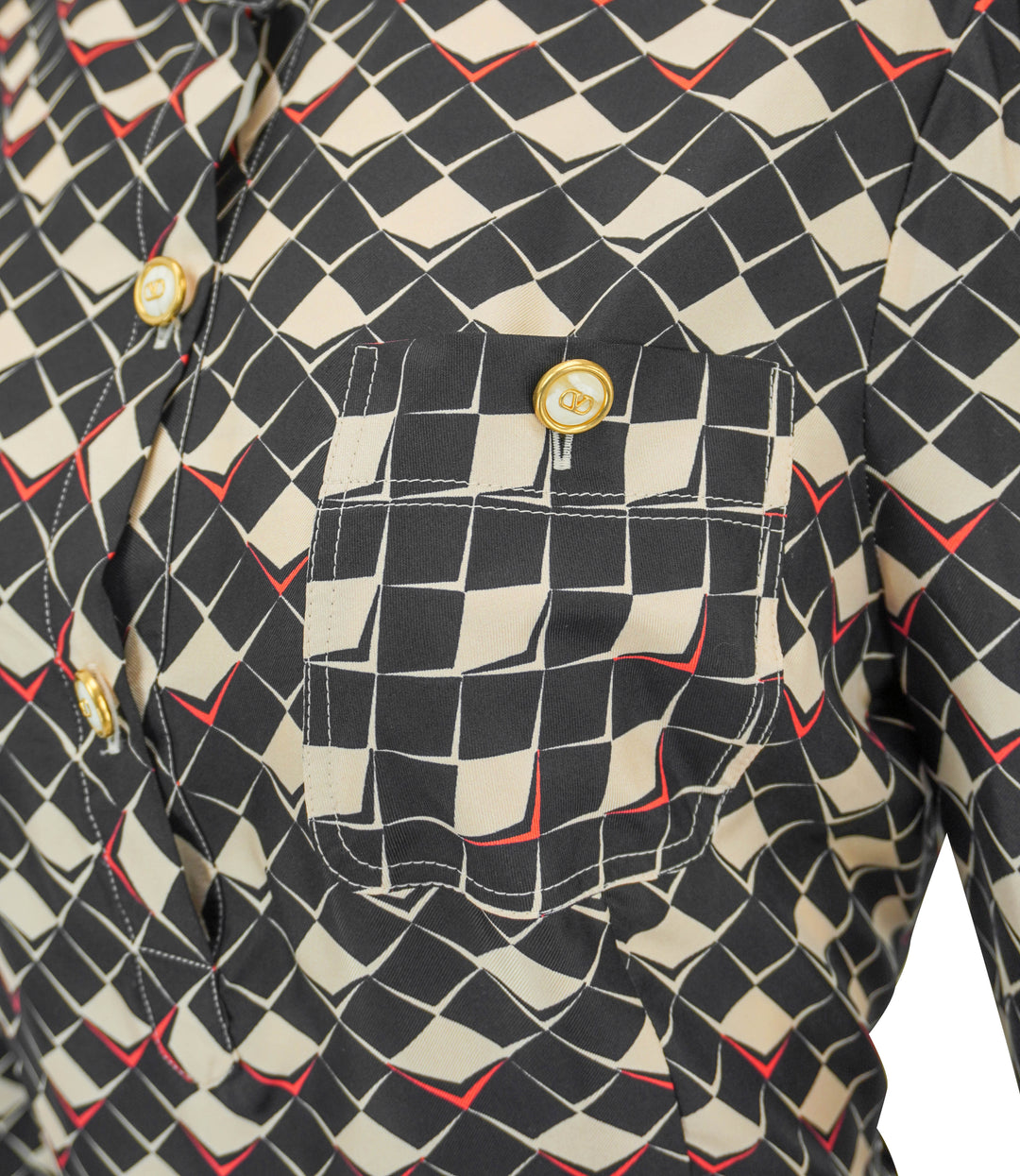 Valentino Pattern Twill Dress in Black/Cream