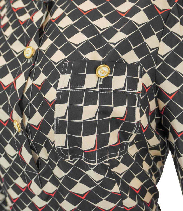 Valentino Pattern Twill Dress in Black/Cream
