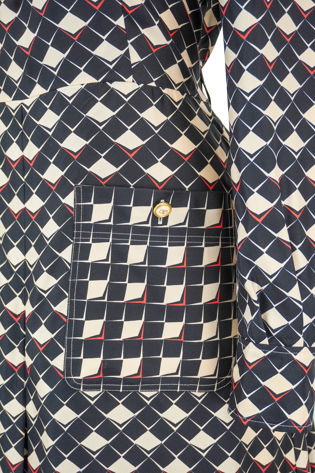 Valentino Pattern Twill Dress in Black/Cream