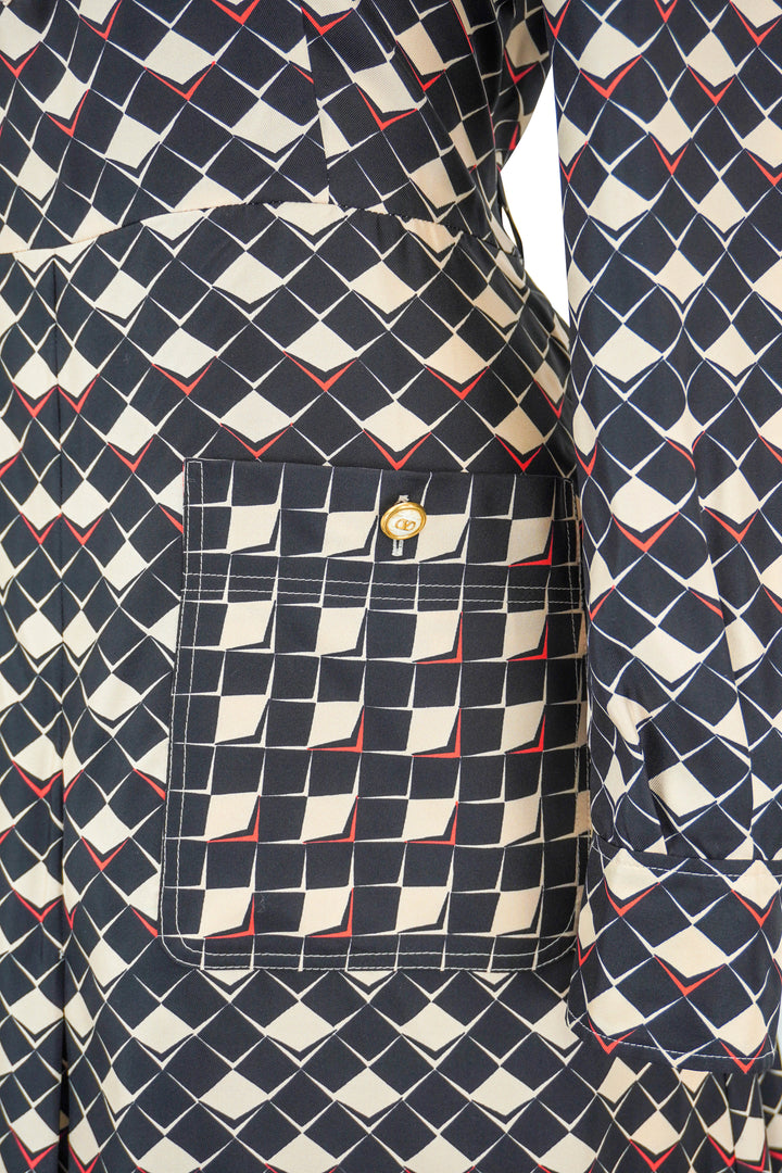 Valentino Pattern Twill Dress in Black/Cream