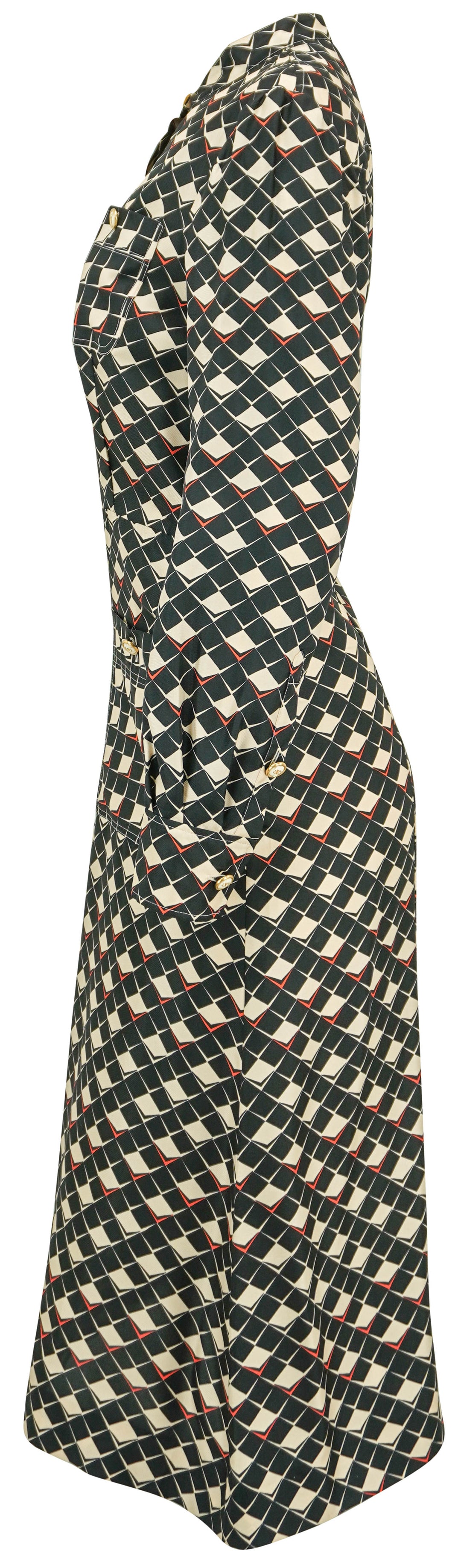 Valentino Pattern Twill Dress in Black/Cream
