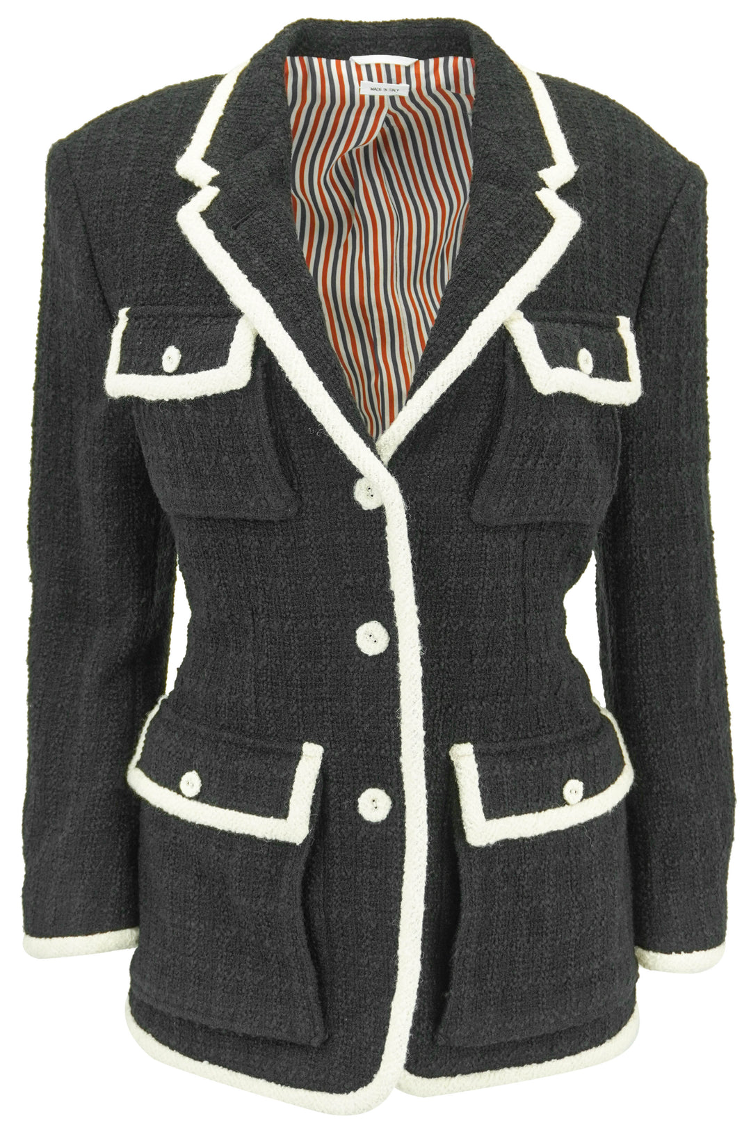 Thom Browne. Safari Jacket with White Tweed Tipping in Black