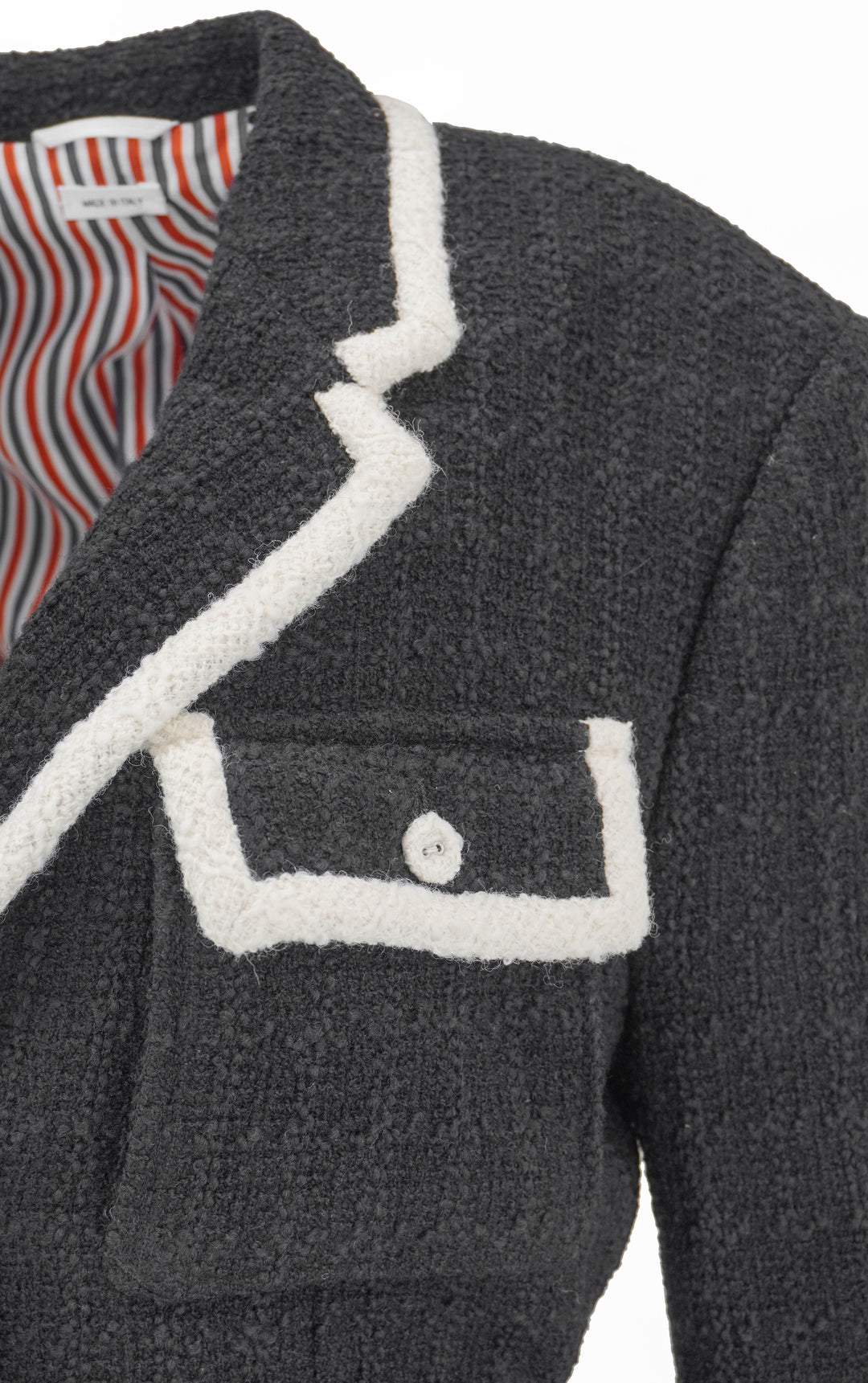 Thom Browne. Safari Jacket with White Tweed Tipping in Black