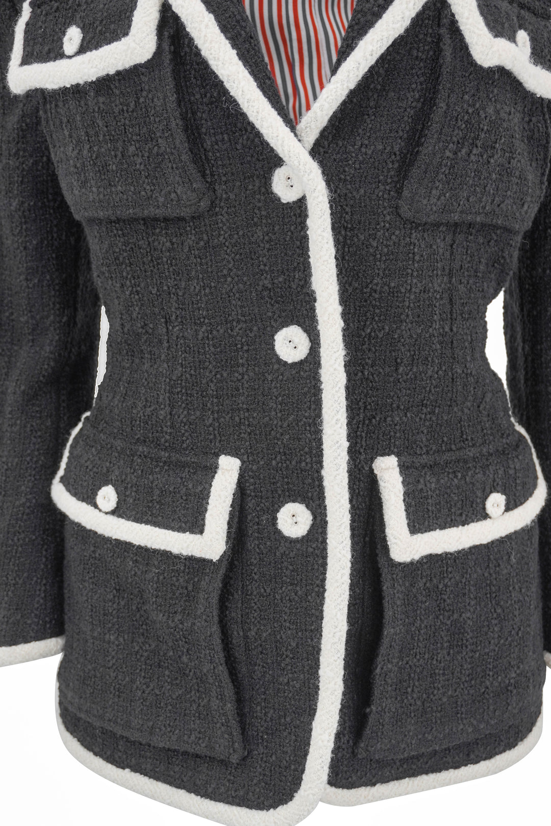 Thom Browne. Safari Jacket with White Tweed Tipping in Black