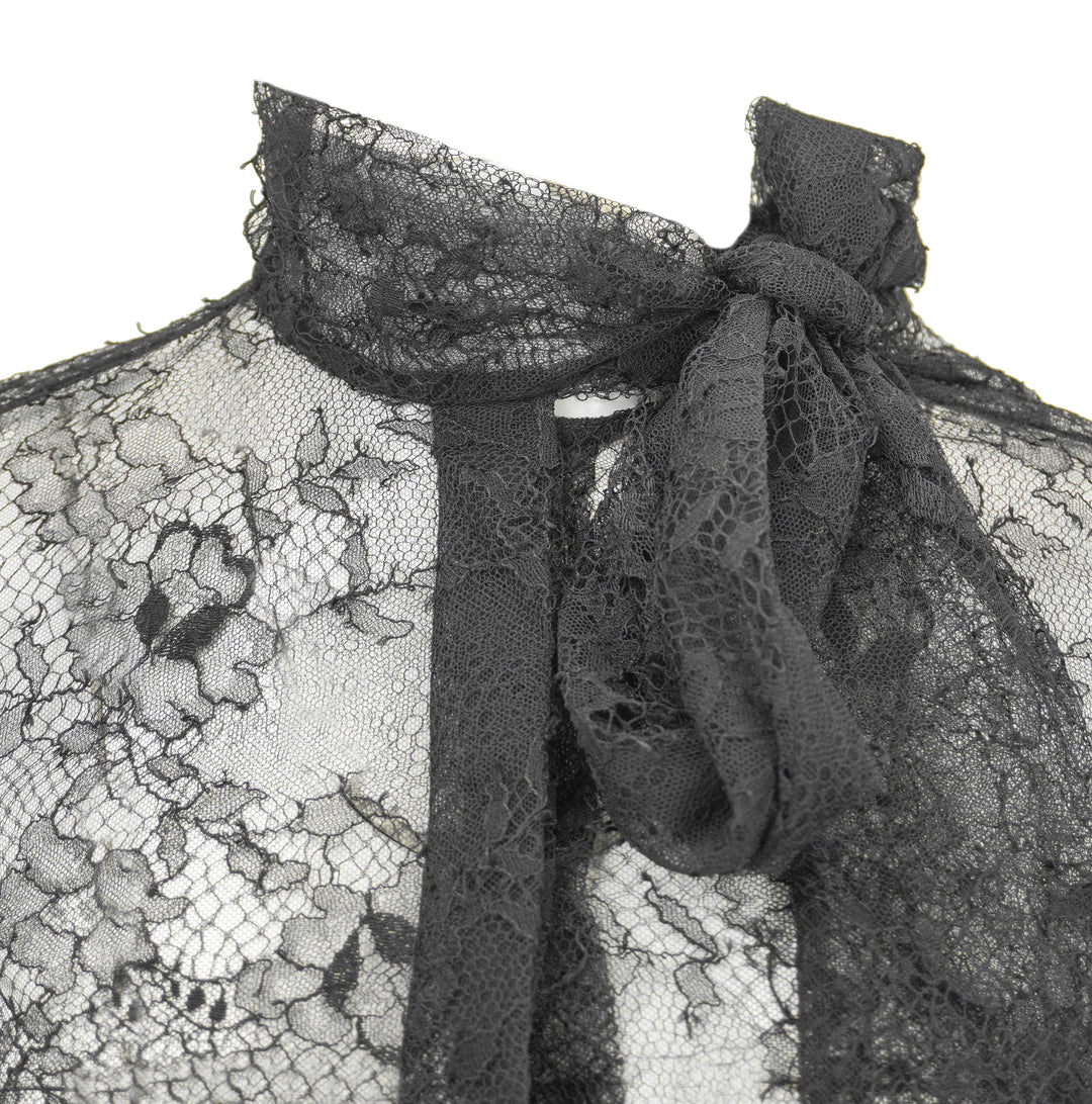 Valentino Lace Shirt with Scarf Detail in Black
