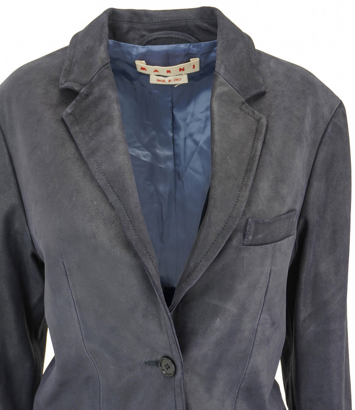 MARNI Suede Coat in Navy