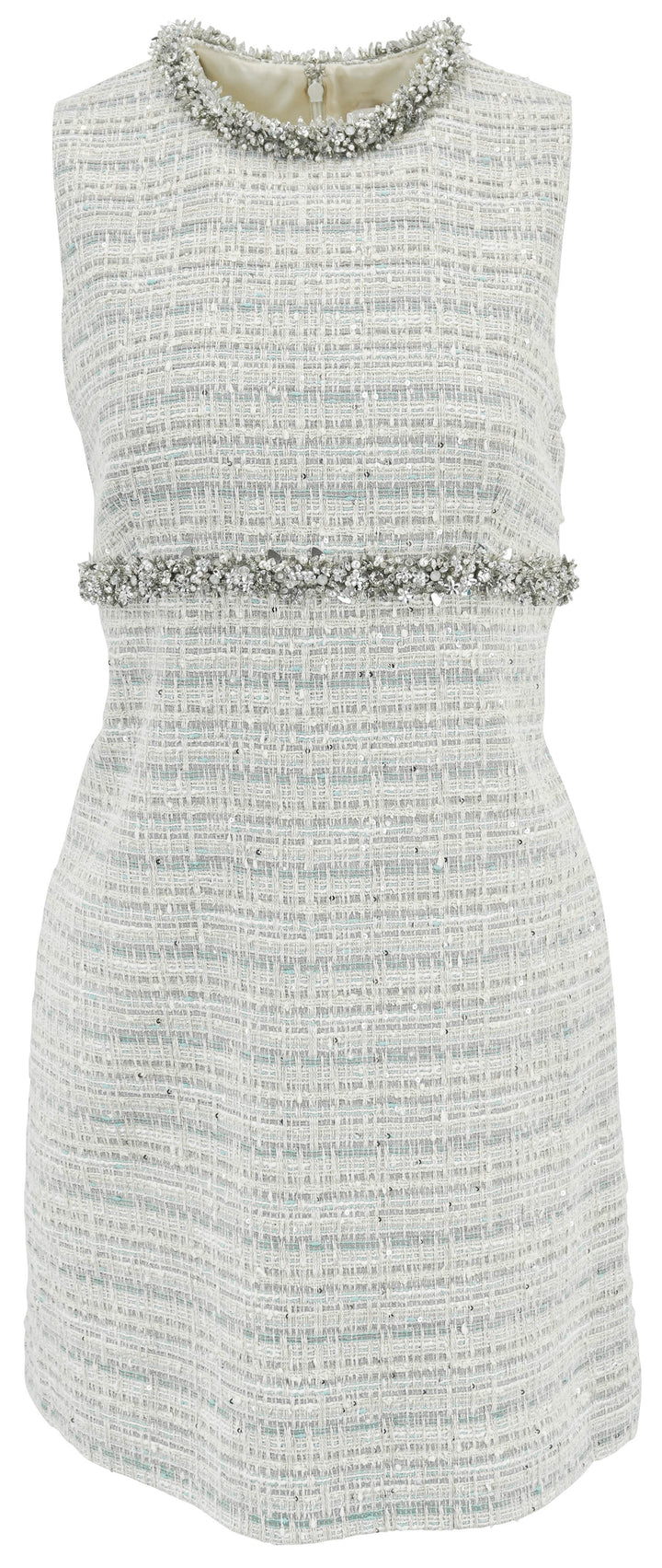 Valentino Embellished Tweed Dress in Cream, Grey and Blue