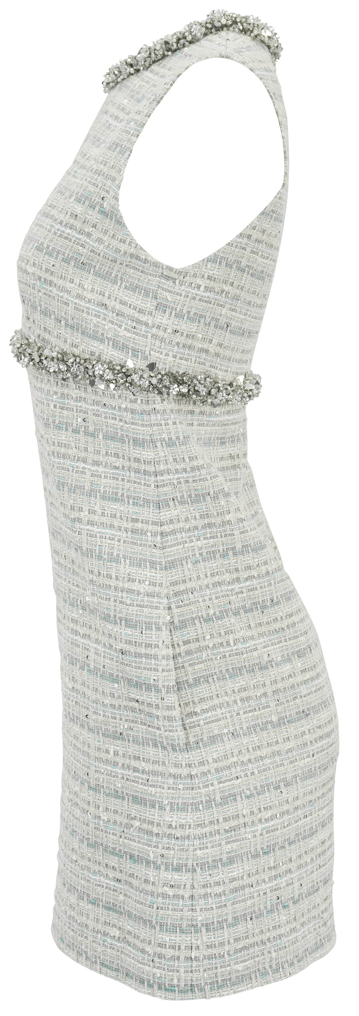 Valentino Embellished Tweed Dress in Cream, Grey and Blue