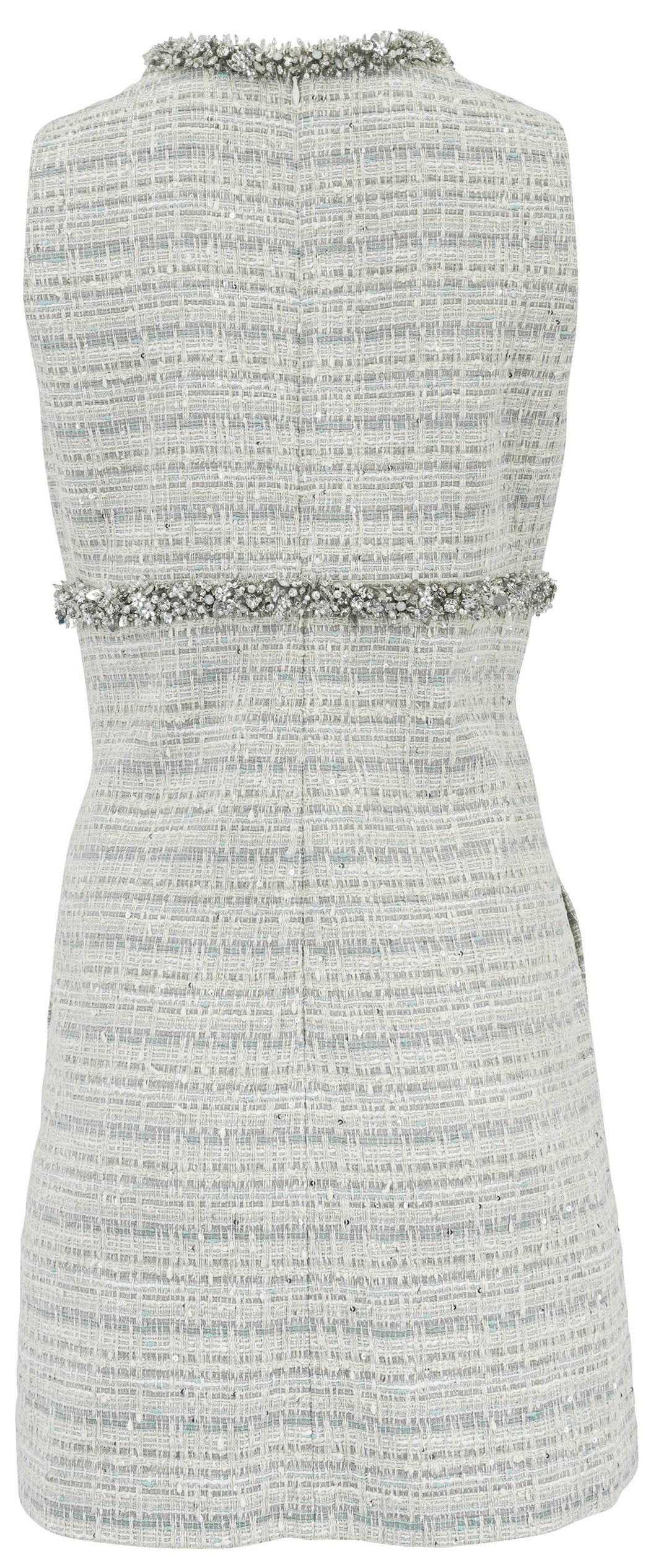 Valentino Embellished Tweed Dress in Cream, Grey and Blue