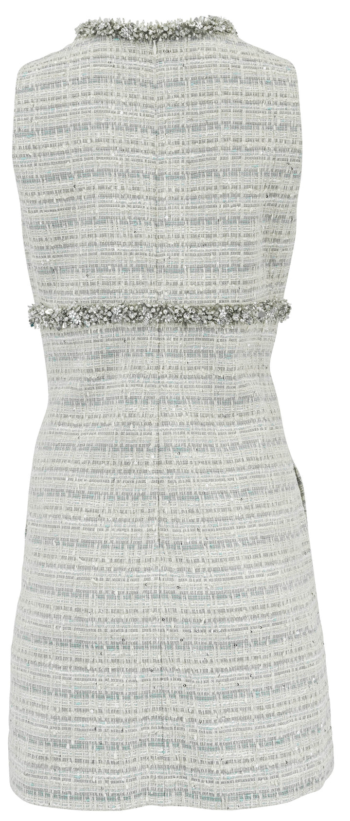 Valentino Embellished Tweed Dress in Cream, Grey and Blue
