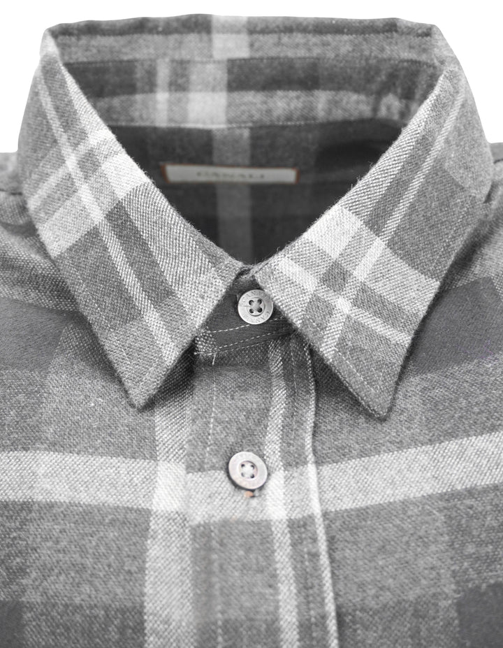 Canali Flannel Button Down in Gray Plaid - Discounts on Canali at UAL