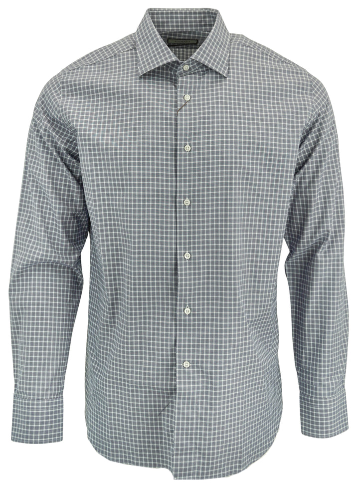 Canali Plaid Print Button Down in Navy and White - Discounts on Canali at UAL