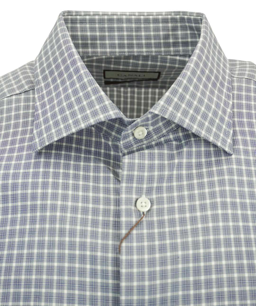 Canali Plaid Print Button Down in Navy and White - Discounts on Canali at UAL