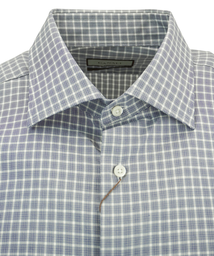 Canali Plaid Print Button Down in Navy and White - Discounts on Canali at UAL