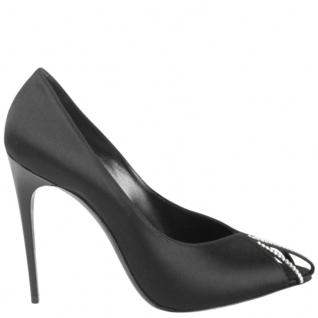 Saint Laurent Embellished Satin Pumps in Black - Discounts on Saint Laurent at UAL