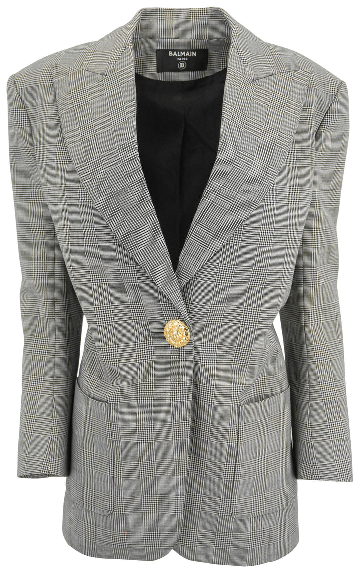 Balmain Houndstooth Blazer in Black and White - Discounts on Balmain at UAL