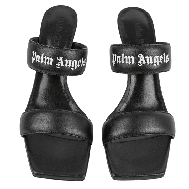 Palm Angels Logo Band Sandals in Black and White - Discounts on Palm Angels at UAL