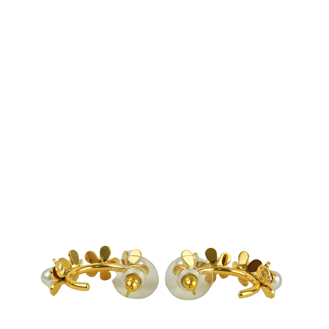 Kenneth Jay Lane Small Gold Hoops with Pearl Embellishments