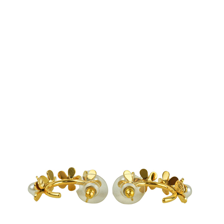 Kenneth Jay Lane Small Gold Hoops with Pearl Embellishments