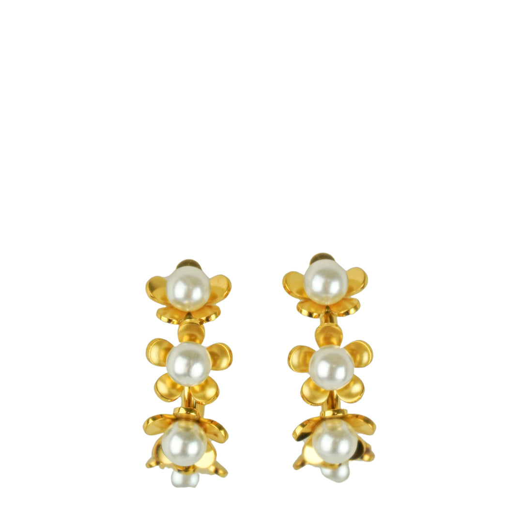 Kenneth Jay Lane Small Gold Hoops with Pearl Embellishments