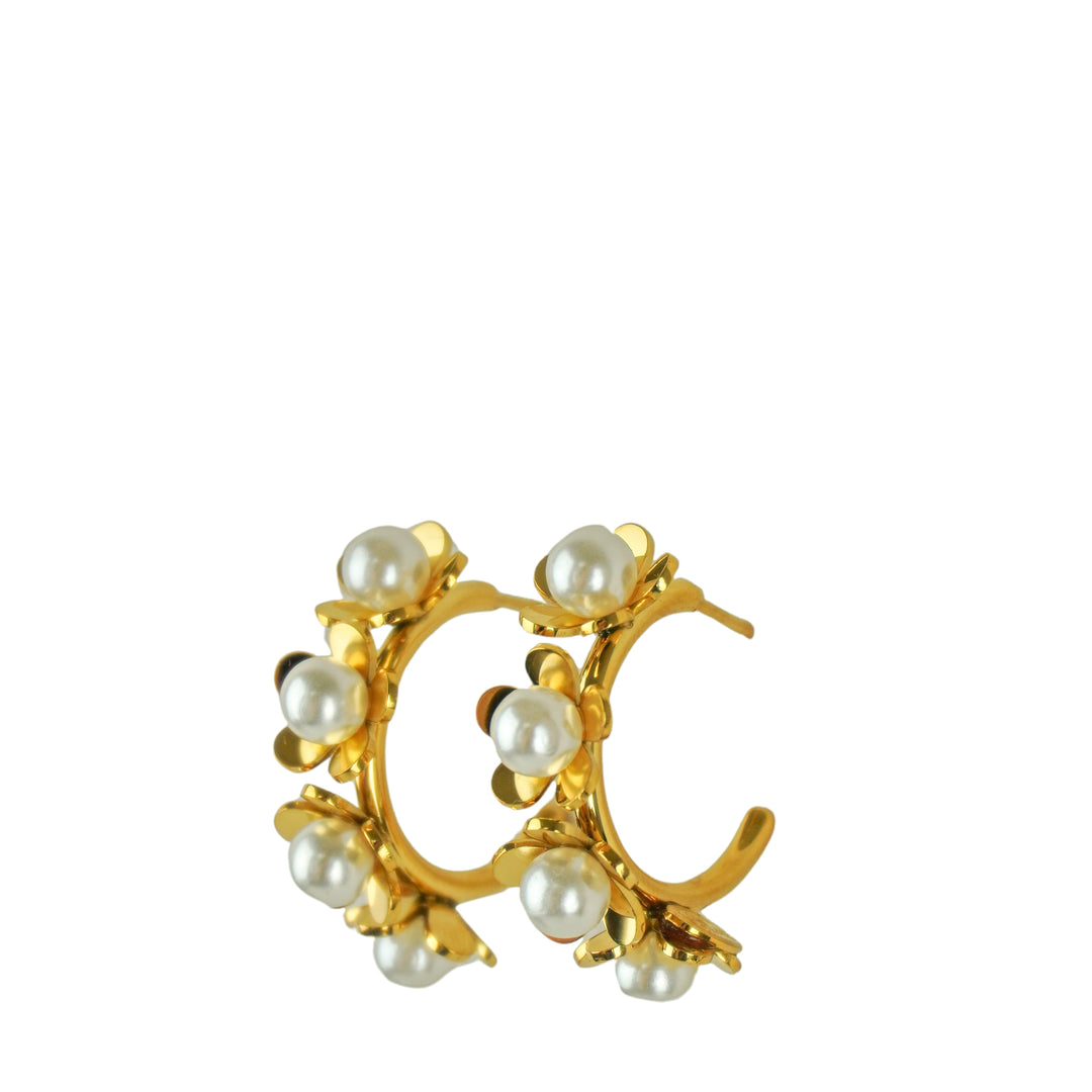 Kenneth Jay Lane Small Gold Hoops with Pearl Embellishments