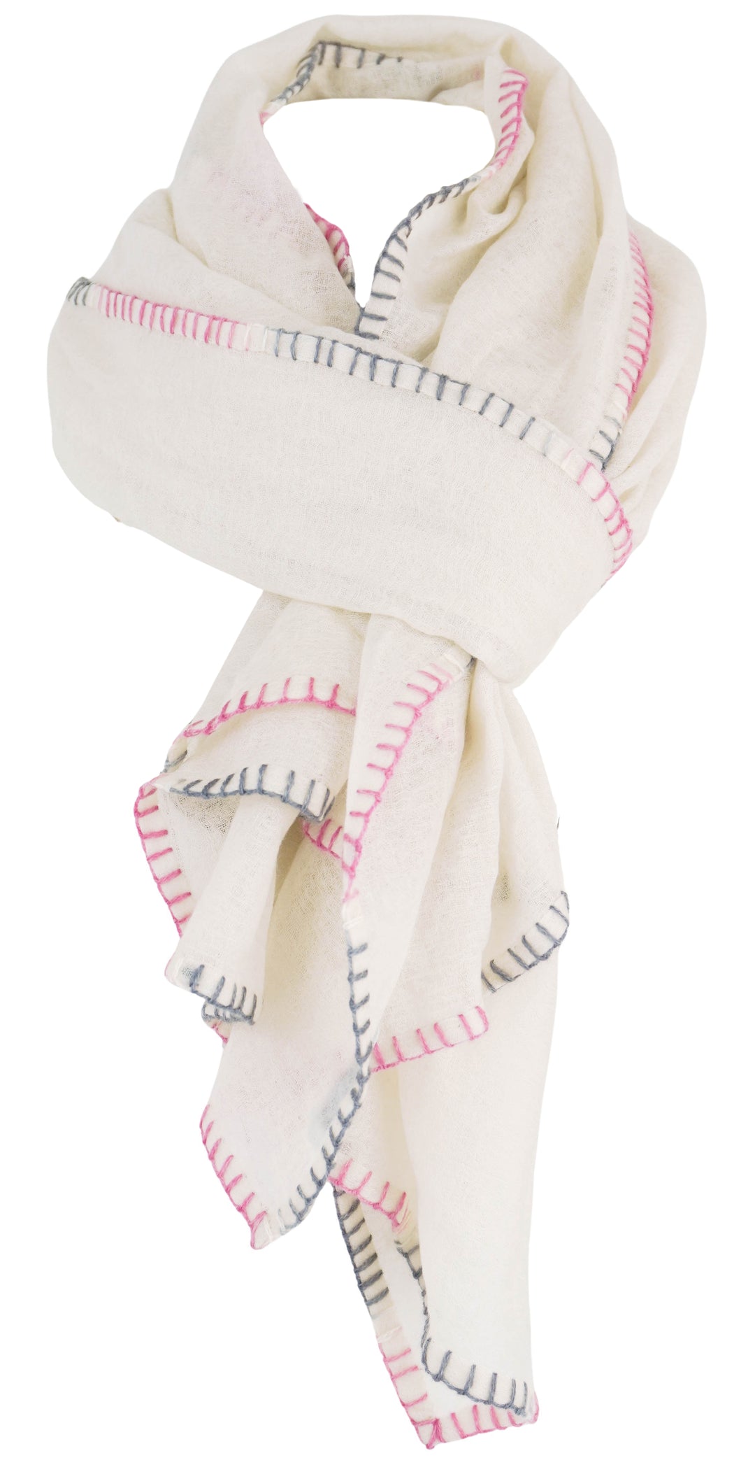Bajra Cashmere Scarf in Cream, Grey and Pink