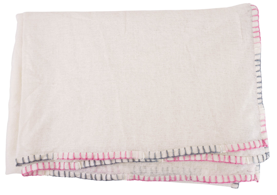 Bajra Cashmere Scarf in Cream, Grey and Pink