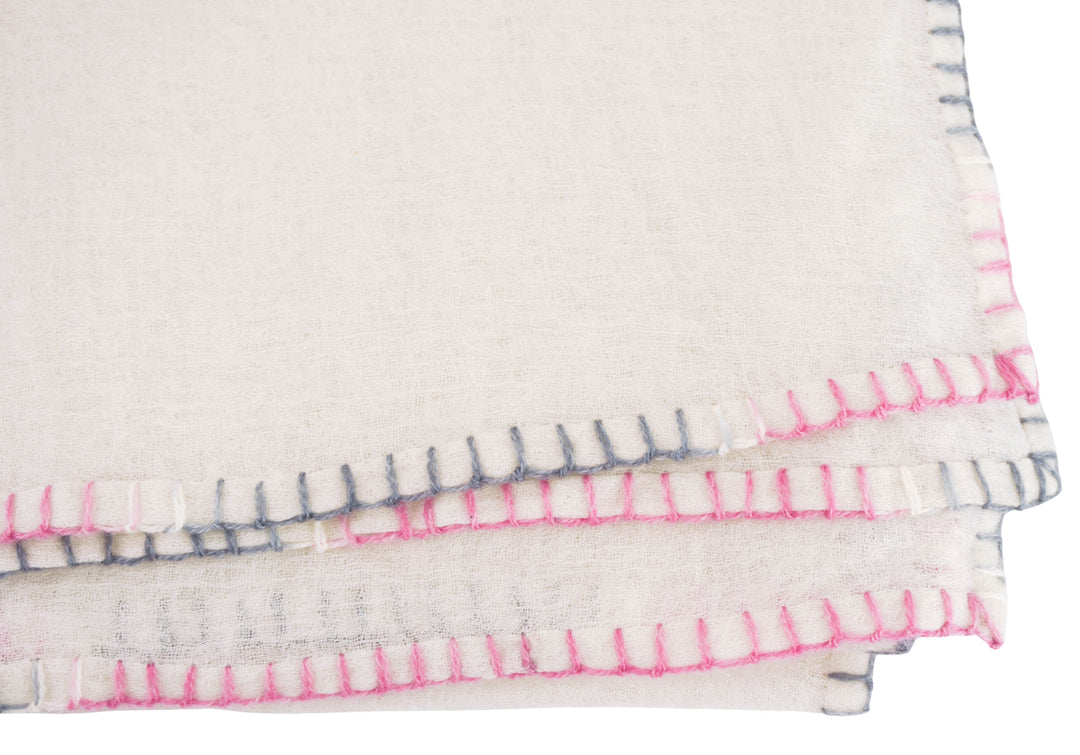 Bajra Cashmere Scarf in Cream, Grey and Pink