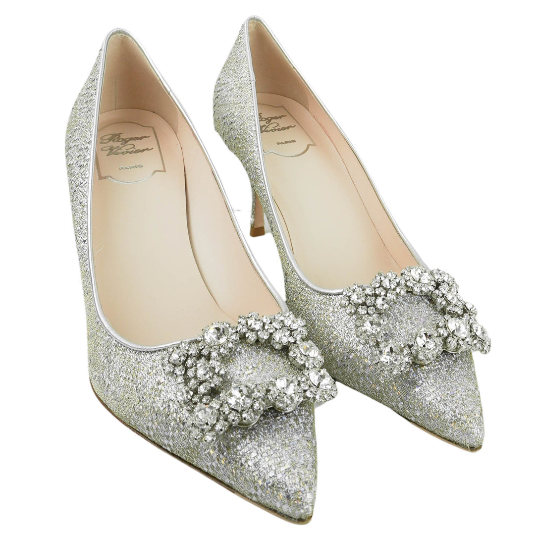 Roger Vivier Iridescent Embellished Pumps in Silver