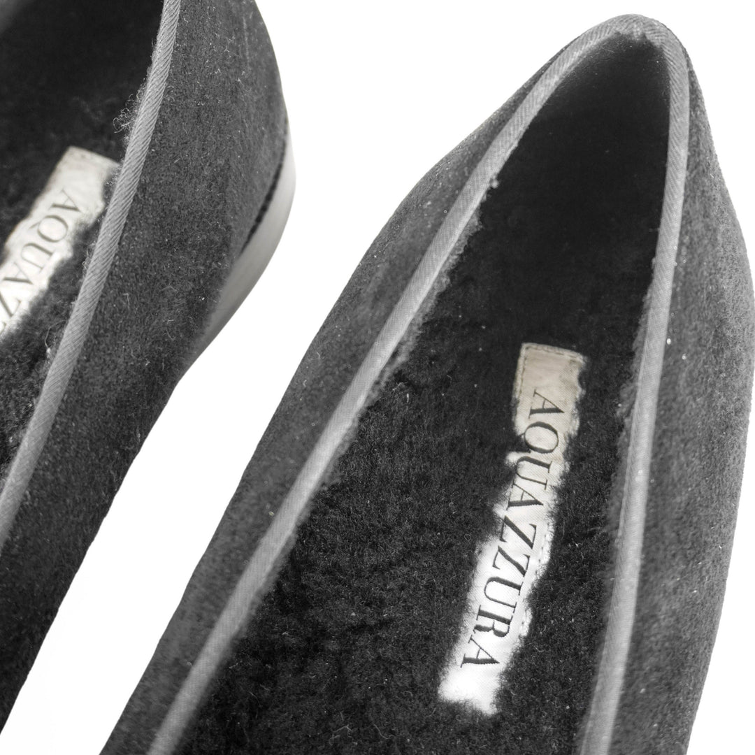 Aquazarra Martin Shearling Suede Loafers in Black