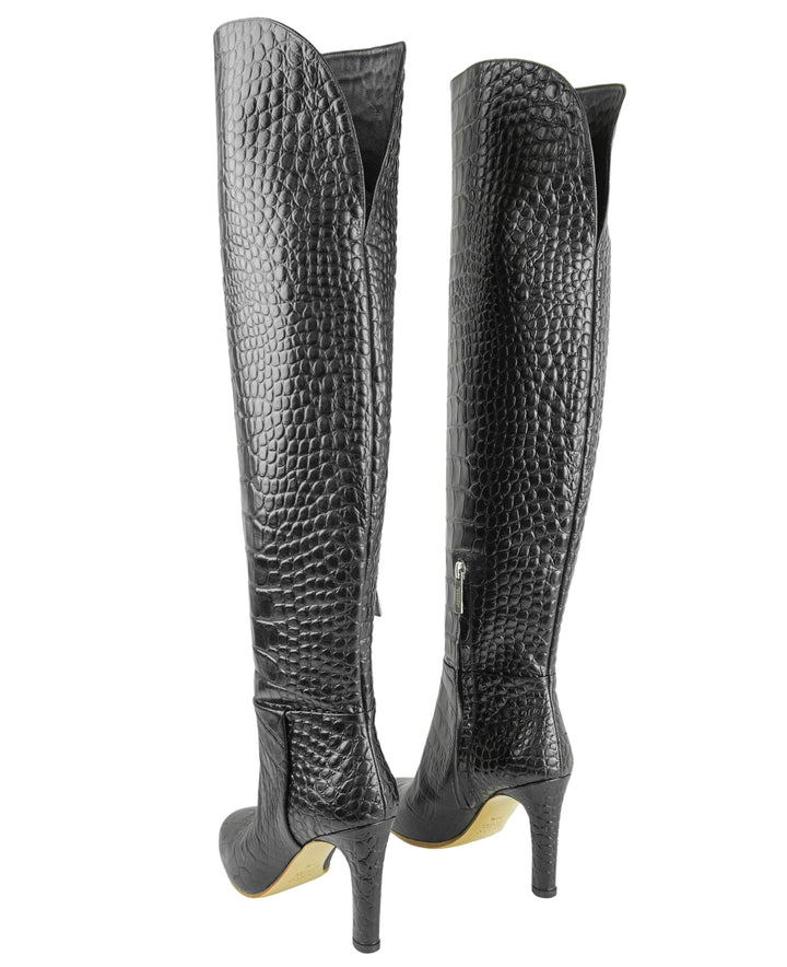 Gabriela Hearst Linda Croc Embossed Boots in Black