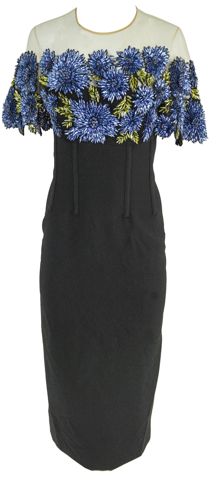 Lela Rose Floral Embroidery Bodice Dress in Blue